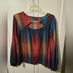 BOLD elements Red and Blue Cutout Long Sleeve Blouse Sz 2X